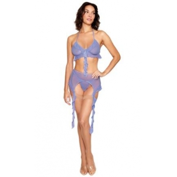 Ruffle Bralette & Garter Belt Set Lavender Haze O/s