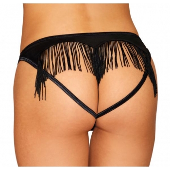 Heart Back Panty W/ Fringe Black X-large