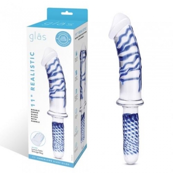 Glas 11in Realistic Double Ended Dildo With Handle