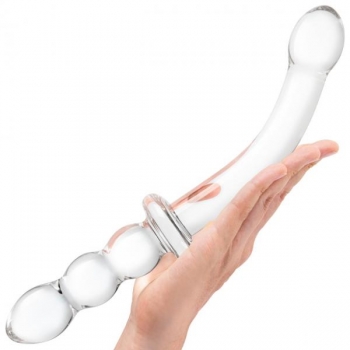 Glas 12in Girthy Ribbed G-spot Glass Dildo W/ Handle Grip