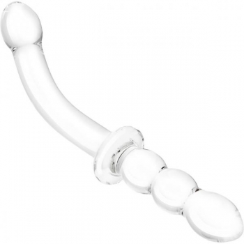 Glas 12in Girthy Ribbed G-spot Glass Dildo W/ Handle Grip