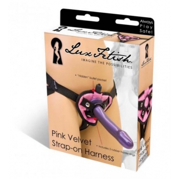 Lux Fetish Velvet Strap-On Harness - Pink O/S