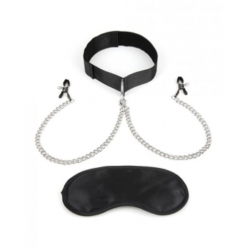 Lux Fetish Collar & Nipple Clamps Adjustable Pressure