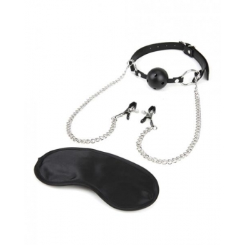 Lux Fetish Breathable Ball Gag Adjustable Nipple Chain