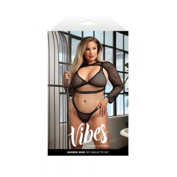 Vibes Barbed Wire 3pc Net Bralette Set Q/s