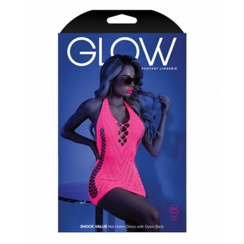 Glow Shock Value Halter Dress Neon Pink O/s