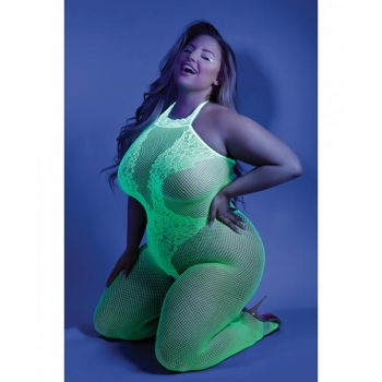 Glow Moonbeam Crotchless Bodystocking Neon Green Q/s