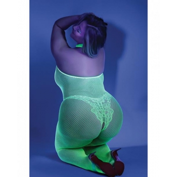 Glow Moonbeam Crotchless Bodystocking Neon Green Q/s