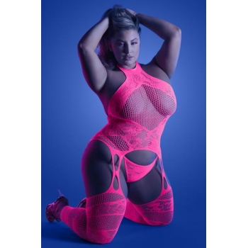 Glow Captivating Bodystocking Set - Neon Pink