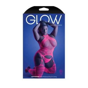 Glow Captivating Bodystocking Set - Neon Pink