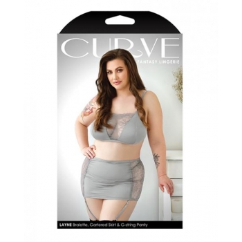 Layne Bralette Gartered Skirt & G-string Gray 1x/2x