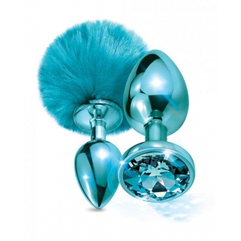 Nixie Metal Butt Plug Set Pom Pom & Jewel Blue Metallic