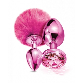 Nixie Metal Butt Plug Set Pom Pom & Jewel Pink Metallic