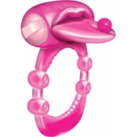 Pierced Tongue Vibrating Silicone Cock Ring - Magenta