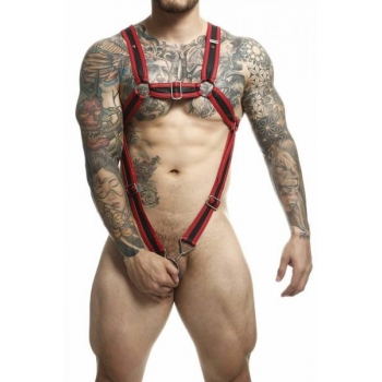 Male Basics Dngeon Cross Cock Ring Harness Red O/s (hanging)