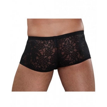 Male Power Mini Shorts Stretch Lace - Black Medium