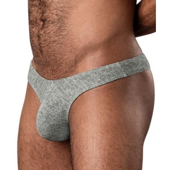 Male Power Ribbed Stretch Thong in Grey L/XL