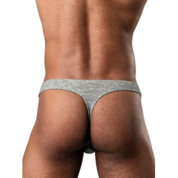 Male Power Ribbed Stretch Thong in Grey L/XL