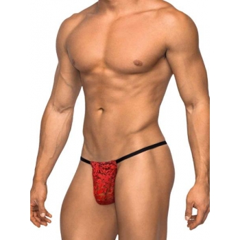 Male Power Stretch Lace Posing Strap - Red O/S