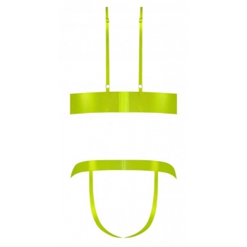 Neon Yellow Strap Tease Bra & Crotchless Panty Set - 2XL