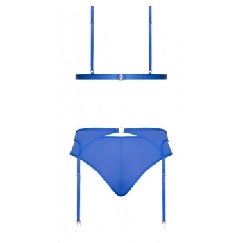 Sassy Bra, Garter & Rouched Panty Set - Cobalt L/XL