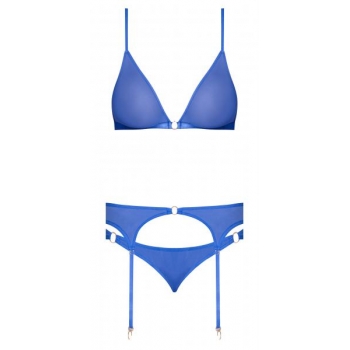 Sassy Bra, Garter & Rouched Panty Set - Cobalt L/XL