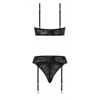 Ooh La Lace Demi Bra, Garter & Tanga - Black 2XL