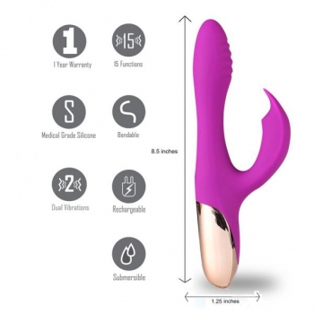 Skyler Rechargeable Silicone Bendable Rabbit Vibrator - Purple