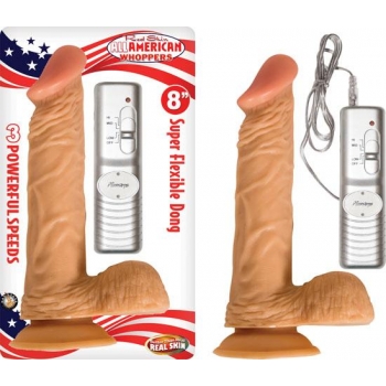 All American Whopper 8 inches Vibrating Dong, Balls Beige