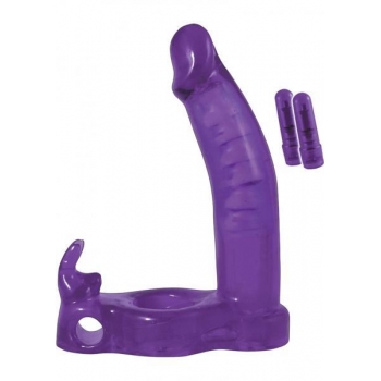 Double Penetrator Rabbit Cock Ring - Purple