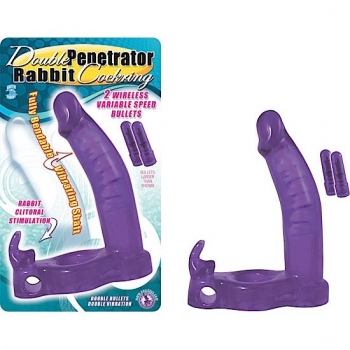 Double Penetrator Rabbit Cock Ring - Purple