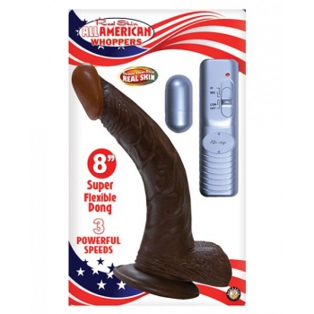 All American Whopper 8 Inches Curved Vibrating Dong - Brown