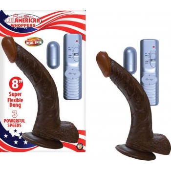 All American Whopper 8 Inches Curved Vibrating Dong - Brown