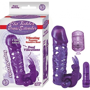 Clit Tickler Penis Extender Vibrating Sleeve - Purple