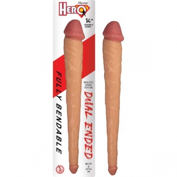 Hero 14 Inch Double Dong - Light Skin Beige