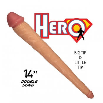 Hero 14 Inch Double Dong - Light Skin Beige