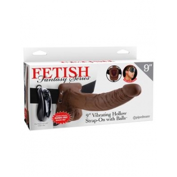 Fetish Fantasy 9 inches Vibrating Hollow Strap On W/Balls Brown