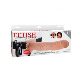 Fetish Fantasy 11 inches Vibrating Hollow Strap On Beige