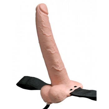 Fetish Fantasy 9 inches Hollow Rechargeable Strap On with Balls Beige