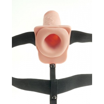 Fetish Fantasy 9 inches Hollow Rechargeable Strap On with Balls Beige