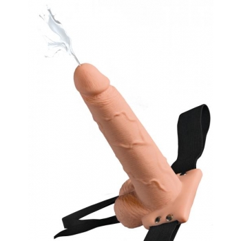 Fetish Fantasy 7.5 inches Hollow Squirting Strap On with Balls Beige