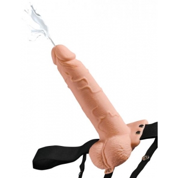 Fetish Fantasy 7.5 inches Hollow Squirting Strap On with Balls Beige