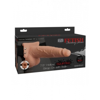 Fetish Fantasy 7.5 inches Hollow Squirting Strap On with Balls Beige