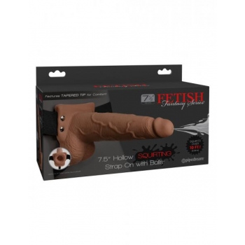 Fetish Fantasy 7.5 inches Hollow Squirting Strap On with Balls Tan