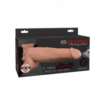 Fetish Fantasy 9 inches Hollow Squirting Strap On With Balls Beige