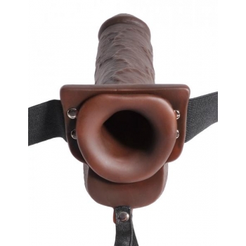 Fetish Fantasy 9 inches Hollow Squirting Strap On with Balls Brown