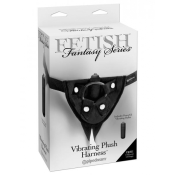 Vibrating Plush Strap-On Harness - Black