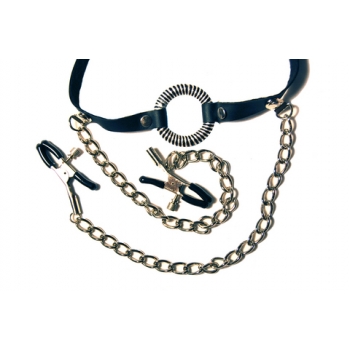 O-Ring Gag with Nipple Clamps - Control and Stimulation