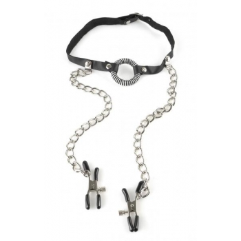 O-Ring Gag with Nipple Clamps - Control and Stimulation