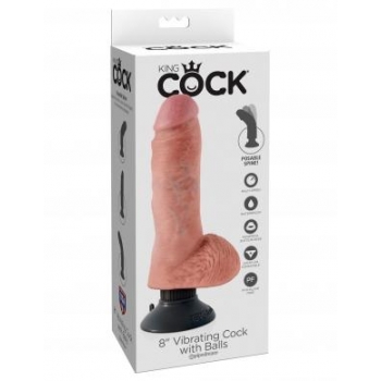 King Cock 8 inches Vibrating Cock with Balls Beige